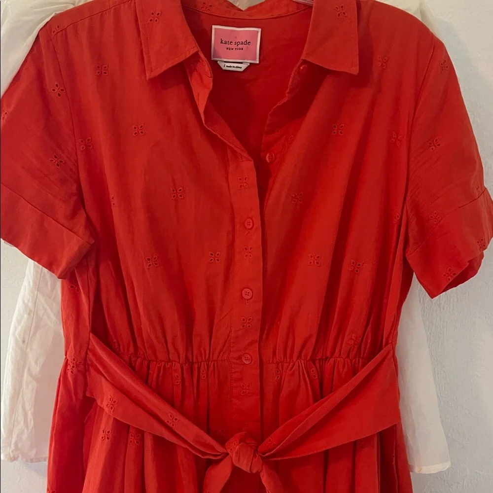 Kate Spade Orange Midi Tie Waist Eyelet 100% Cotton Dress! Size Large